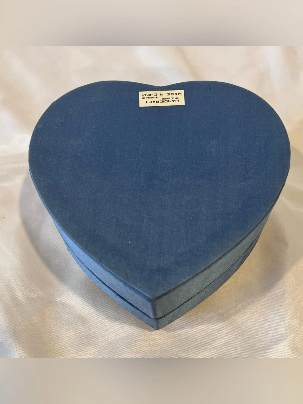 Vintage Heart Floral Needlepoint Jewelry Box Blue Satin